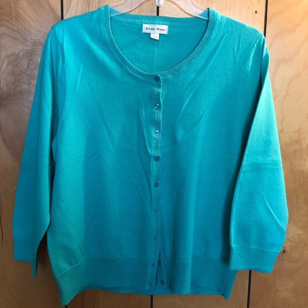 Studio Works teal cardigan 3/4 sleeve large
